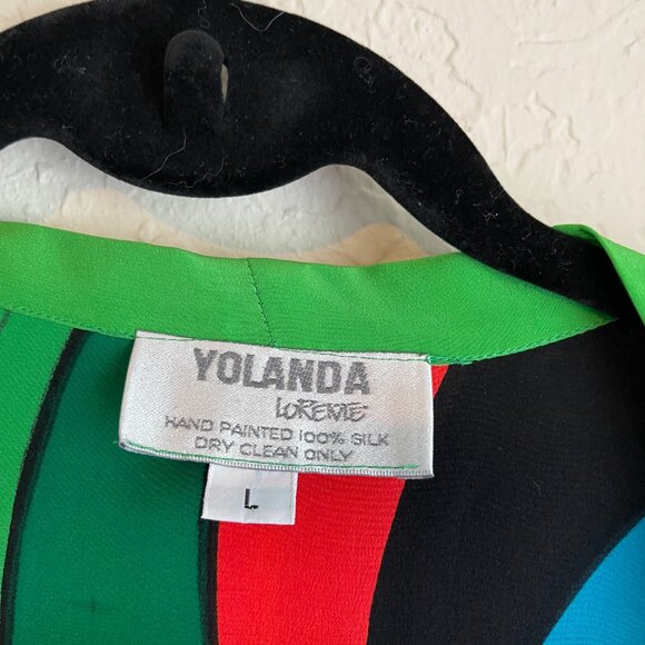 Vintage Yolanda Lorente Hand Painted 100% Silk Open Duster/Kimono Wrap Coverup L - Picture 7 of 10